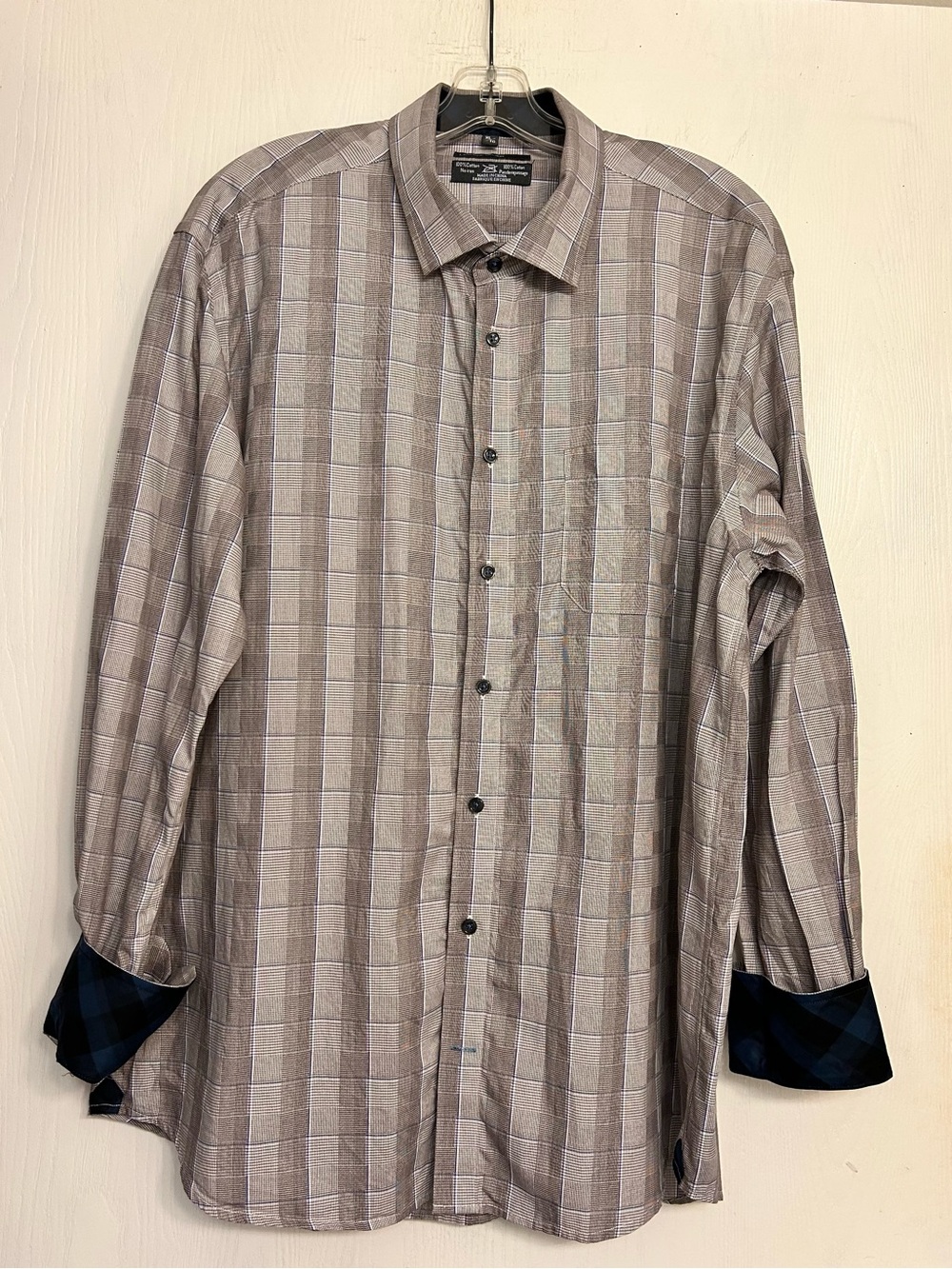 Leo Chevalier professional formal plaid menswear premium cotton shirt Sz XL.
